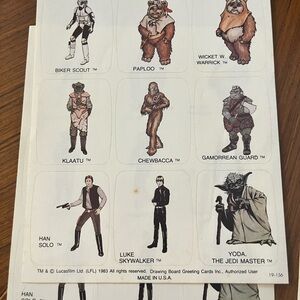 Star Wars Character Sticker Sheet 1983 original